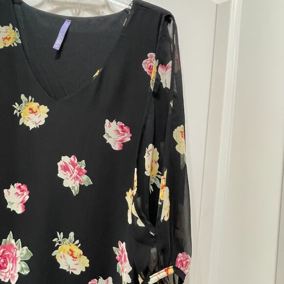 New Lulus Dress Shifting Dears Small Black Pink Yellow Rose Floral Cold Shoulder - Picture 6 of 10